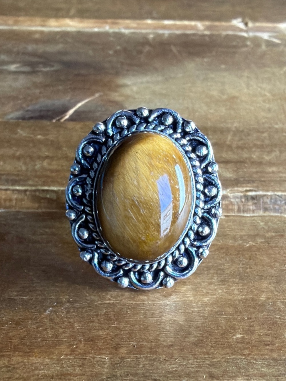 Women Jewelry Tiger's Eye Gemstone Statement Ring Size 5 Silver 925 Bohemian